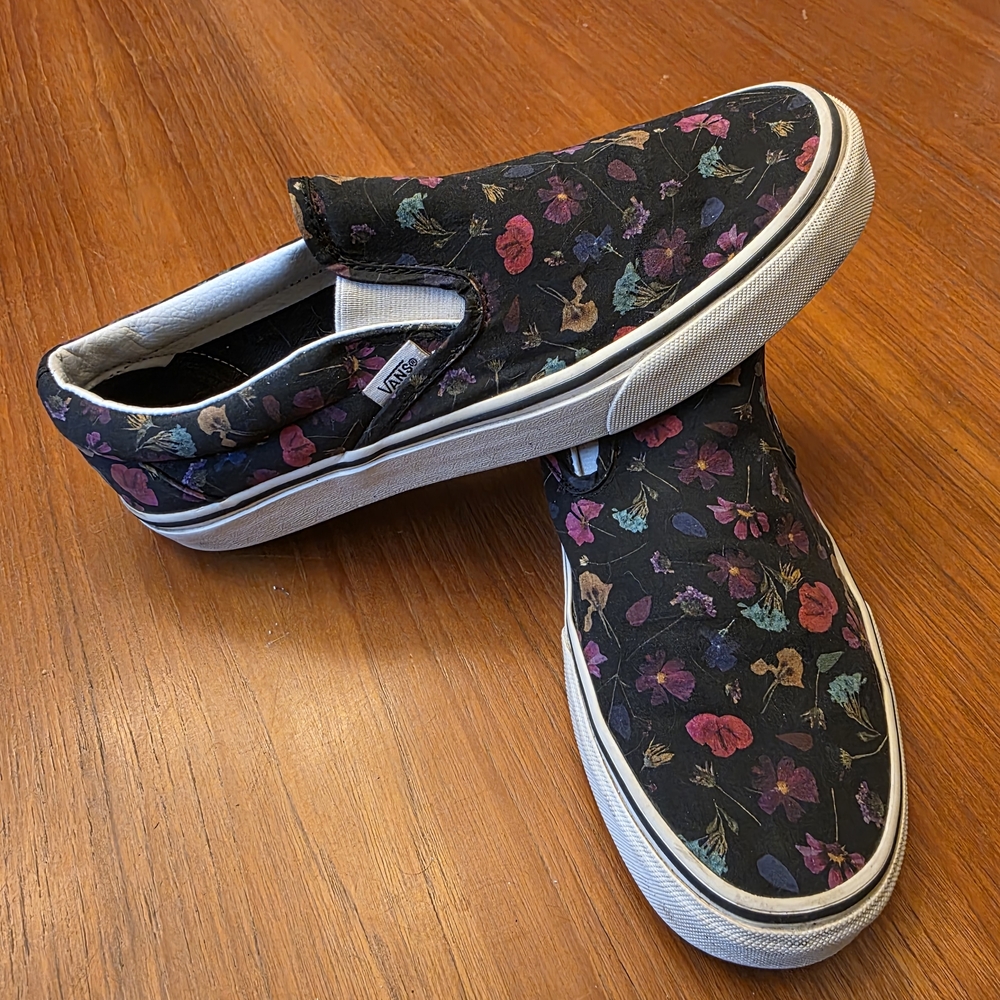 Vans Black Floral Slip-On Shoes